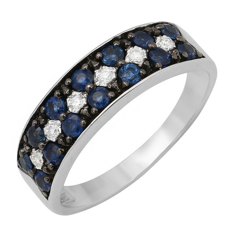 0.08 Ctw Diamond 14k White Gold Sapphire Round Shape Womens Gemstone Ring