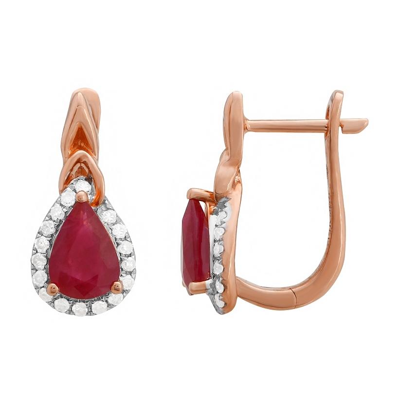 0.2 Ctw Diamond 14k Rose Gold Ruby Round Shape Womens Gemstone Earrings