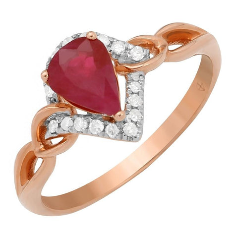 0.1 Ctw Diamond 14k Rose Gold Ruby Round Shape Womens Gemstone Ring