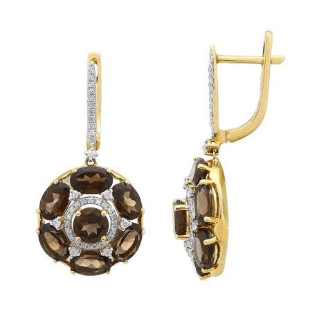 0.31 Ctw Diamond 14k Yellow Gold Topaz Round Shape Womens Gemstone Earrings