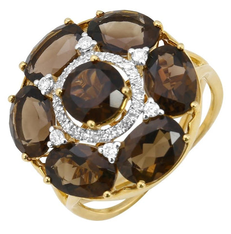 0.14 Ctw Diamond 14k Yellow Gold Topaz Round Shape Womens Gemstone Ring