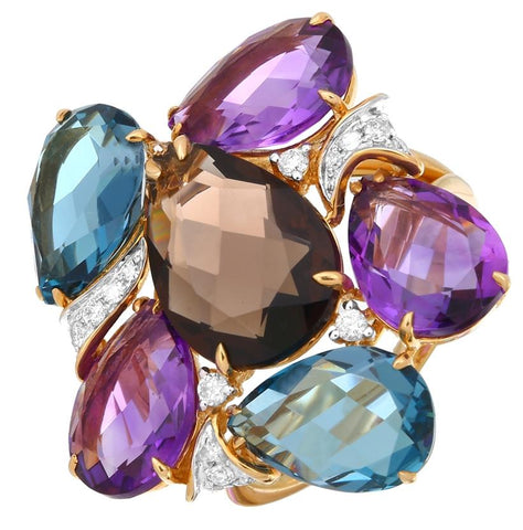 0.16 Ctw Diamond 14k Yellow Gold Amethyst Topaz Round Shape Womens Gemstone Ring