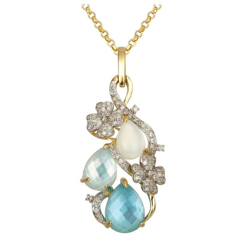 0.29 Ctw Diamond 14k Yellow Gold Quartz Topaz Round Shape Womens Gemstone Necklace Pendant With 16 Inch Chain