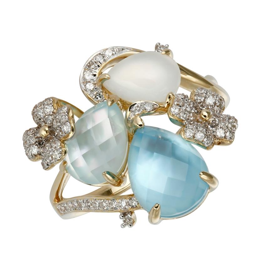 0.27 Ctw Diamond 14k Yellow Gold Quartz Topaz Round Shape Womens Gemstone Ring