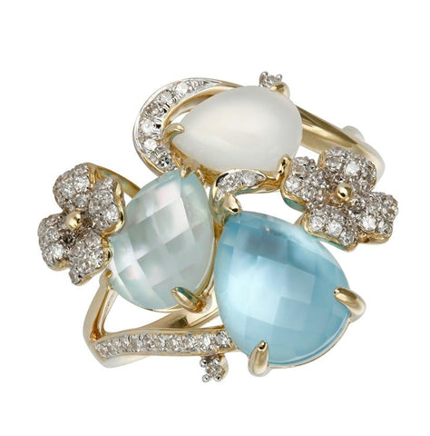 0.27 Ctw Diamond 14k Yellow Gold Quartz Topaz Round Shape Womens Gemstone Ring