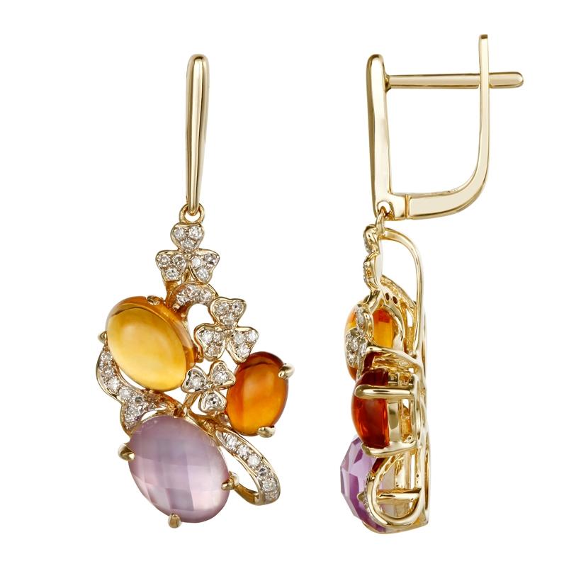 0.22 Ctw Diamond 14k Yellow Gold Multi-color Round Shape Womens Gemstone Earrings