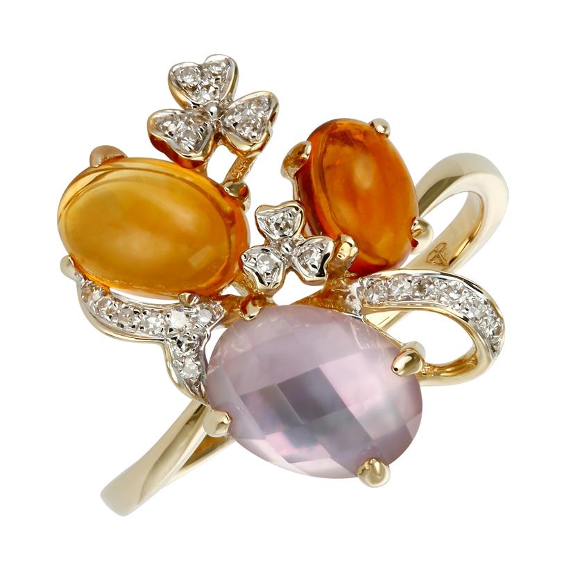 0.08 Ctw Diamond 14k Yellow Gold Multi-color Round Shape Womens Gemstone Ring