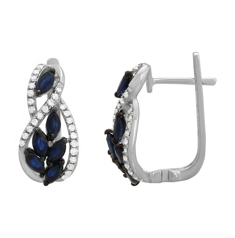 0.26 Ctw Diamond 14k White Gold Sapphire Round Shape Womens Gemstone Earrings