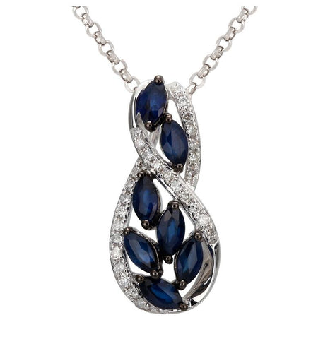 0.14 Ctw Diamond 14k White Gold Sapphire Round Shape Womens Gemstone Necklace Pendant With 16 Inch Chain