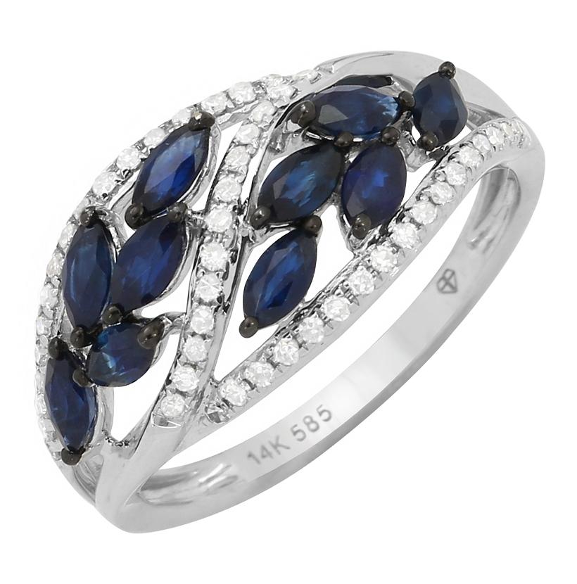 0.23 Ctw Diamond 14k White Gold Sapphire Round Shape Womens Gemstone Ring