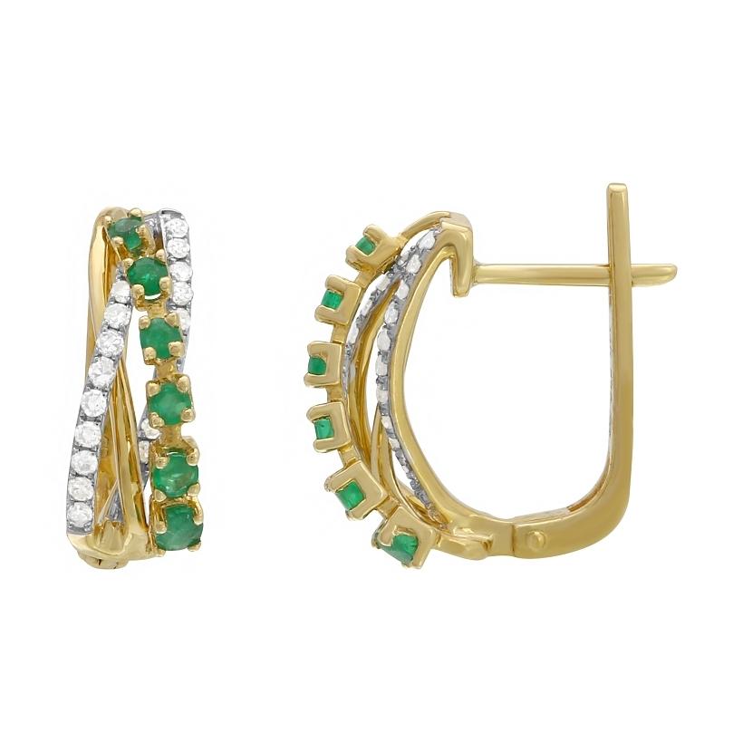 0.27 Ctw Diamond 14k Yellow Gold Emerald Round Shape Womens Gemstone Earrings