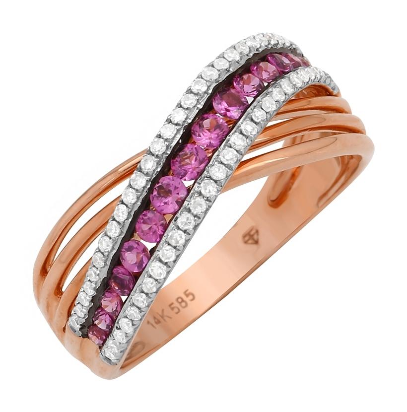0.17 Ctw Diamond 14k Rose Gold Sapphire Round Shape Womens Gemstone Ring