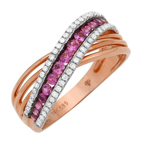 0.17 Ctw Diamond 14k Rose Gold Sapphire Round Shape Womens Gemstone Ring