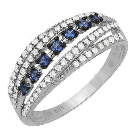 0.33 Ctw Diamond 14k White Gold Sapphire Round Shape Womens Gemstone Ring