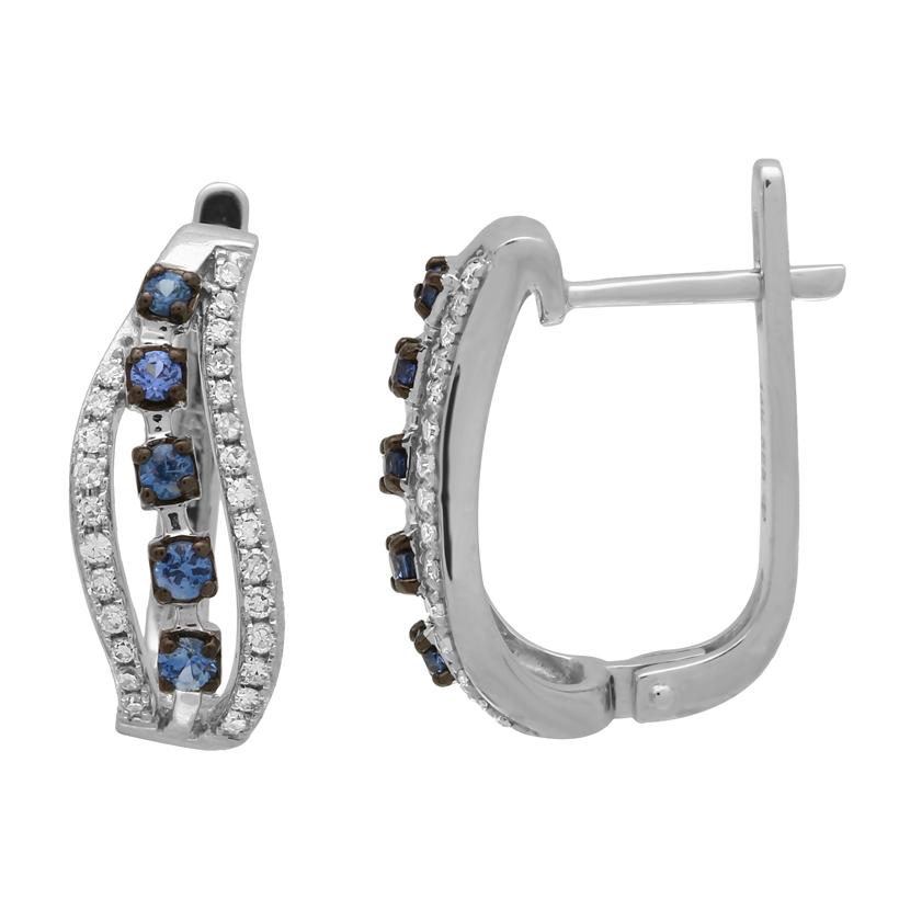 0.23 Ctw Diamond 14k White Gold Sapphire Round Shape Womens Gemstone Earrings