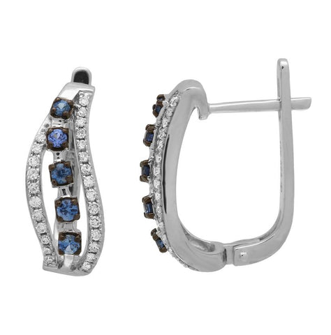 0.23 Ctw Diamond 14k White Gold Sapphire Round Shape Womens Gemstone Earrings