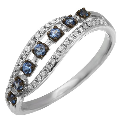 0.14 Ctw Diamond 14k White Gold Sapphire Round Shape Womens Gemstone Ring