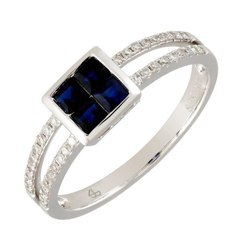 0.14 Ctw Diamond 14k White Gold Sapphire Round Shape Womens Gemstone Ring