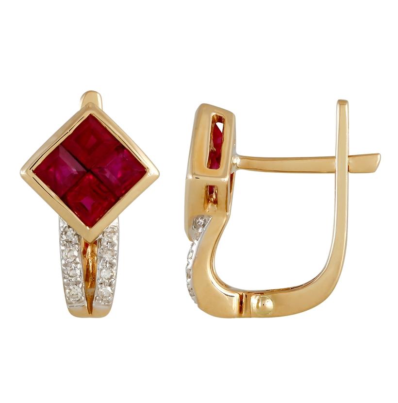 0.06 Ctw Diamond 14k Yellow Gold Ruby Round Shape Womens Gemstone Earrings