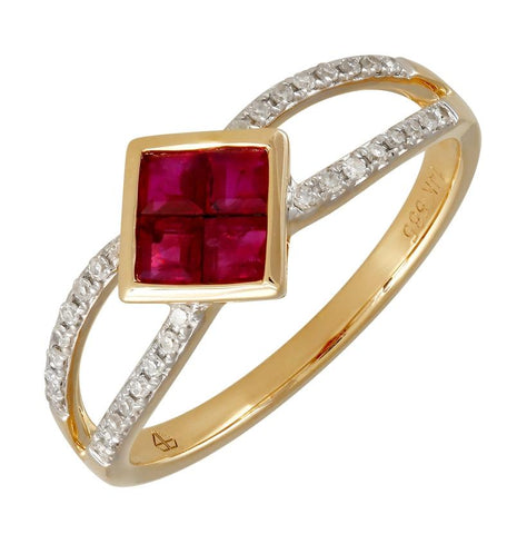 0.12 Ctw Diamond 14k Yellow Gold Ruby Round Shape Womens Gemstone Ring