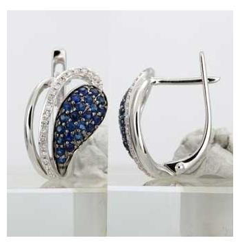 0.14 Ctw Diamond 14k White Gold Sapphire Round Shape Womens Gemstone Earrings