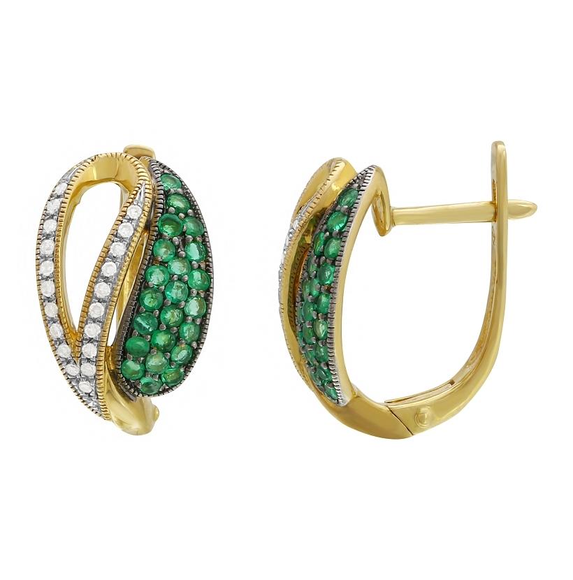 0.13 Ctw Diamond 14k Yellow Gold Emerald Round Shape Womens Gemstone Earrings