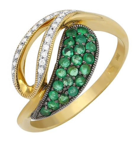 0.07 Ctw Diamond 14k Yellow Gold Emerald Round Shape Womens Gemstone Ring