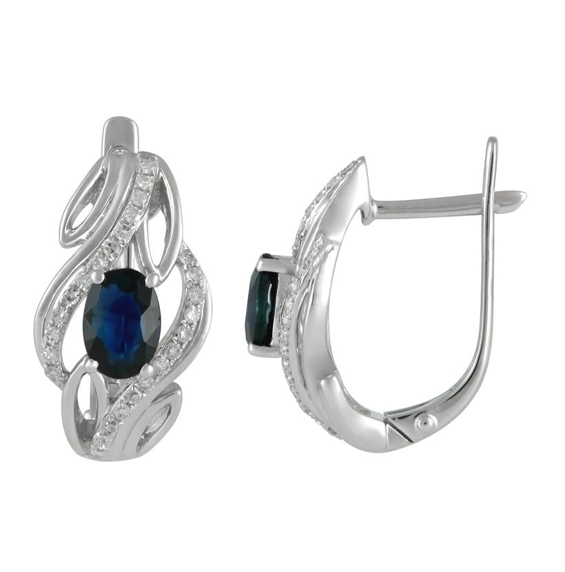 0.22 Ctw Diamond 14k White Gold Sapphire Round Shape Womens Gemstone Earrings