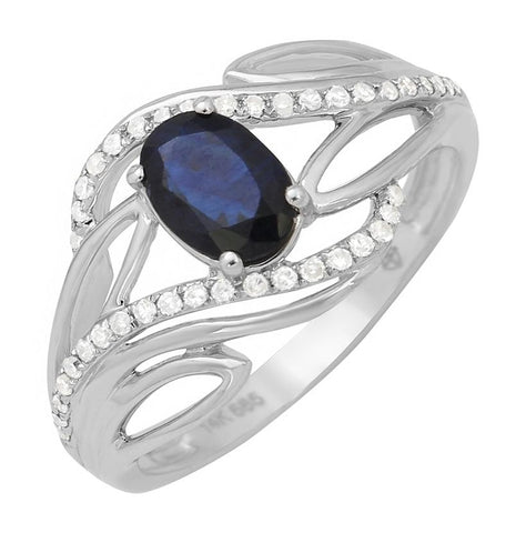 0.16 Ctw Diamond 14k White Gold Sapphire Round Shape Womens Gemstone Ring