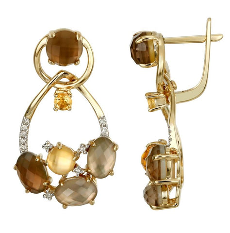 0.09 Ctw Diamond 14k Yellow Gold Citrine Topaz Round Shape Womens Gemstone Earrings