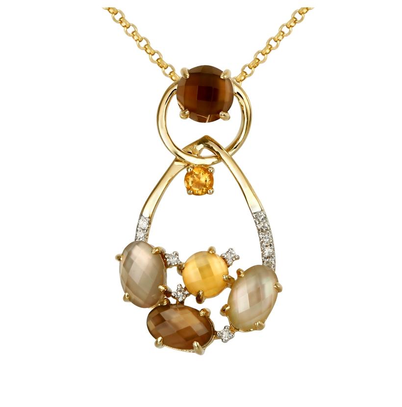 0.05 Ctw Diamond 14k Yellow Gold Citrine Topaz Round Shape Womens Gemstone Necklace Pendant With 16 Inch Chain