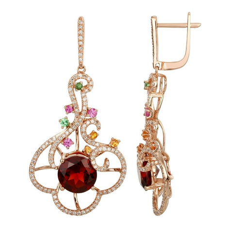 0.7 Ctw Diamond 14k Rose Gold Tsavorite Sapphire Garnet Round Shape Womens Gemstone Earrings