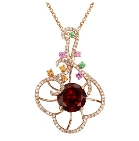 0.38 Ctw Diamond 14k Rose Gold Tsavorite Sapphire Garnet Round Shape Womens Gemstone Necklace Pendant With 16 Inch Chain