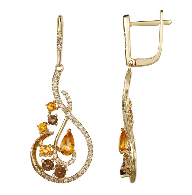 0.36 Ctw Diamond 14k Yellow Gold Topaz Citrine Round Shape Womens Gemstone Earrings