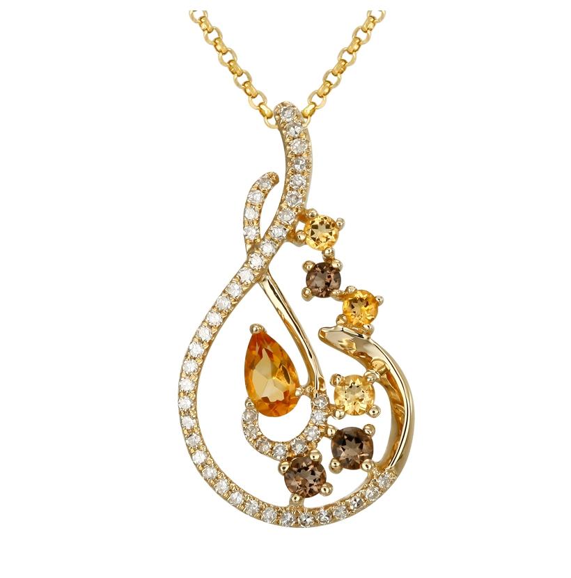 0.16 Ctw Diamond 14k Yellow Gold Topaz Citrine Round Shape Womens Gemstone Necklace Pendant With 16 Inch Chain