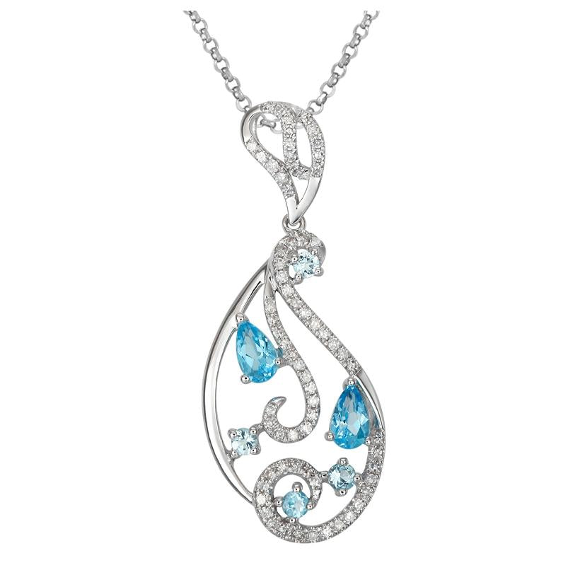 0.23 Ctw Diamond 14k White Gold Topaz Round Shape Womens Gemstone Necklace Pendant With 16 Inch Chain