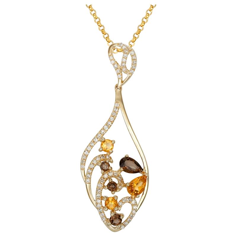 0.21 Ctw Diamond 14k Yellow Gold Topaz Citrine Round Shape Womens Gemstone Necklace Pendant With 16 Inch Chain