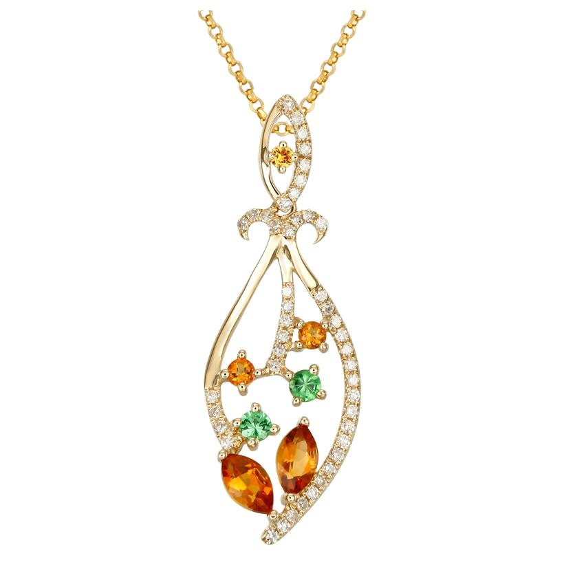 0.15 Ctw Diamond 14k Yellow Gold Sapphire Citrine Tsavorite Round Shape Womens Gemstone Necklace Pendant With 16 Inch Chain