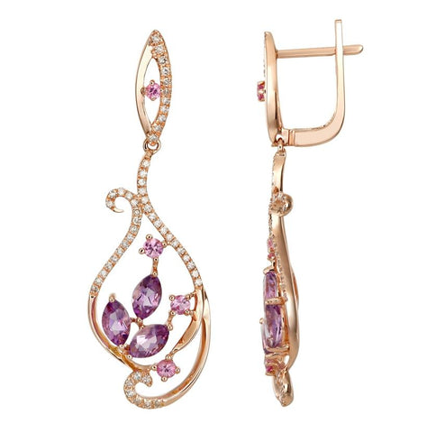 0.31 Ctw Diamond 14k Rose Gold Sapphire Amethyst Round Shape Womens Gemstone Earrings