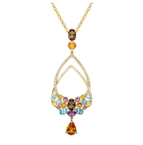 0.15 Ctw Diamond 14k Yellow Gold Multi-color Round Shape Womens Gemstone Necklace Pendant With 16 Inch Chain