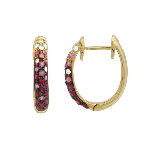 0.09 Ctw Diamond 14k Yellow Gold Ruby Sapphire Round Shape Womens Gemstone Earrings