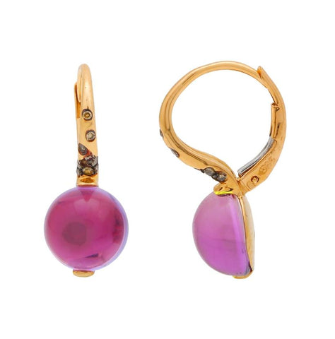 0.13 Ctw Diamond 14k Rose Gold Amethyst Round Shape Womens Gemstone Earrings