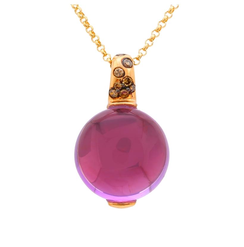 0.06 Ctw Diamond 14k Rose Gold Amethyst Round Shape Womens Gemstone Necklace Pendant With 16 Inch Chain