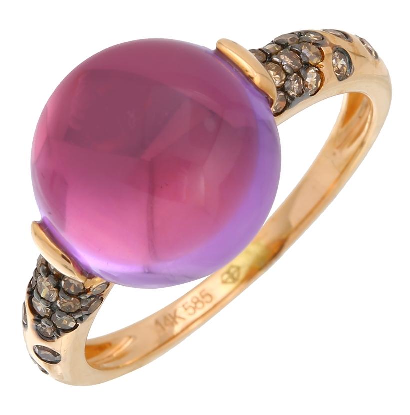 0.23 Ctw Diamond 14k Rose Gold Amethyst Round Shape Womens Gemstone Ring