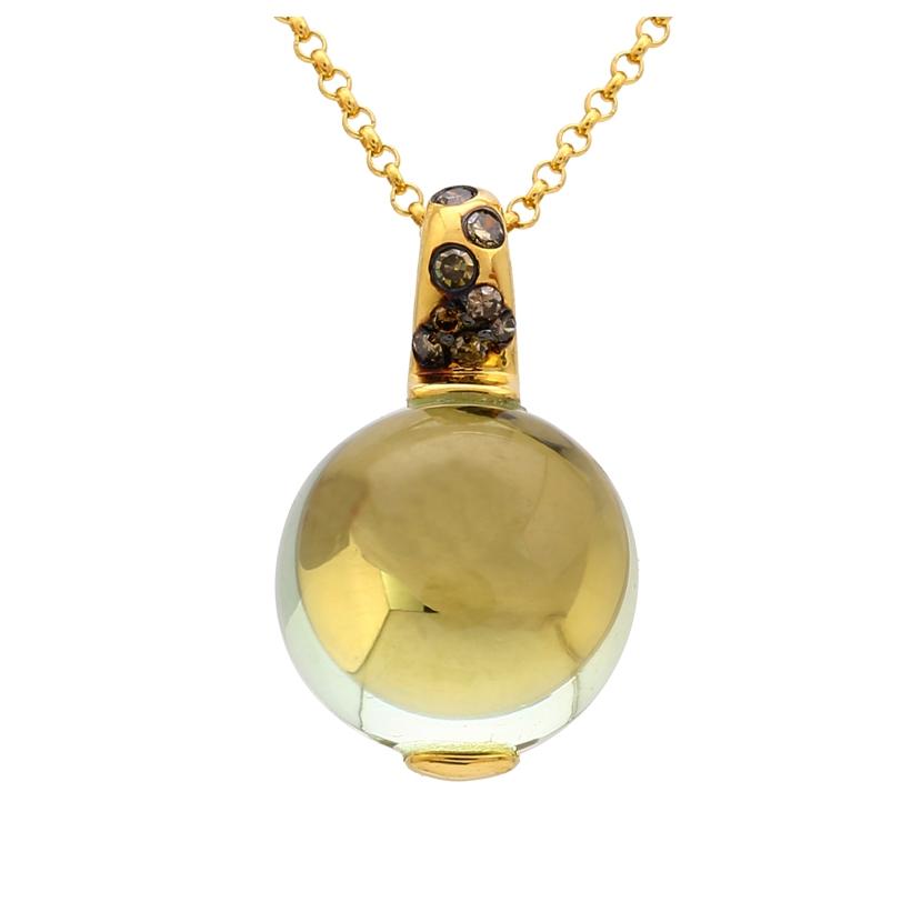 0.06 Ctw Diamond 14k Yellow Gold Amethyst Round Shape Womens Gemstone Necklace Pendant With 16 Inch Chain