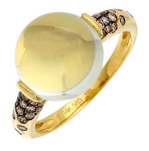 0.23 Ctw Diamond 14k Yellow Gold Amethyst Round Shape Womens Gemstone Ring
