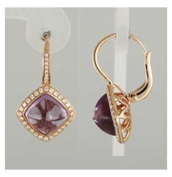 0.43 Ctw Diamond 14k Rose Gold Amethyst Round Shape Womens Gemstone Earrings