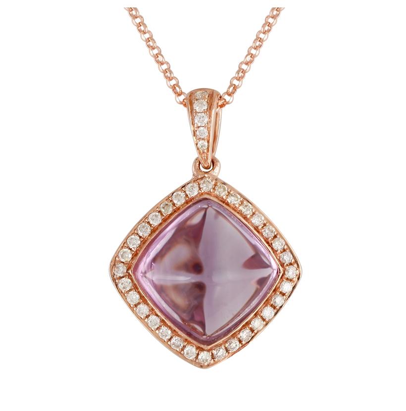 0.24 Ctw Diamond 14k Rose Gold Amethyst Round Shape Womens Gemstone Necklace Pendant With 16 Inch Chain