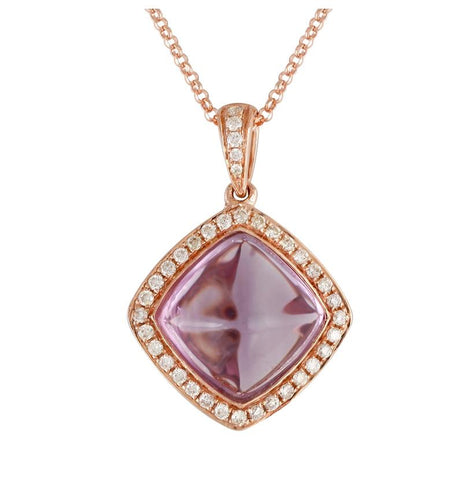 0.24 Ctw Diamond 14k Rose Gold Amethyst Round Shape Womens Gemstone Necklace Pendant With 16 Inch Chain