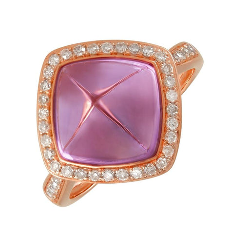0.28 Ctw Diamond 14k Rose Gold Amethyst Round Shape Womens Gemstone Ring